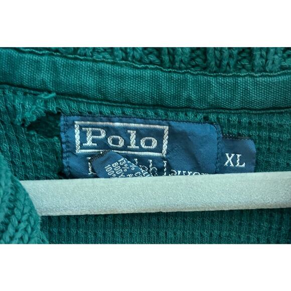 VTG Polo Ralph Lauren Sweater Shawl Mens XL Green Neck Thermal Lined - Picture 3 of 9